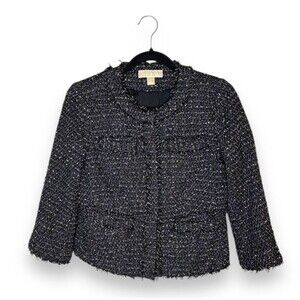 Michael Kors Tweed Croped Jacket black and white with snap jacket Jacket Size 2